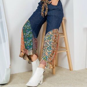 Bohemian Patchwork Wide-Leg Pants